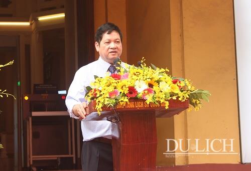 Tiến sĩ Nguyễn Văn Cường – Giám đốc Bảo tàng Lịch sử quốc gia phát biểu khai mạc trưng bày